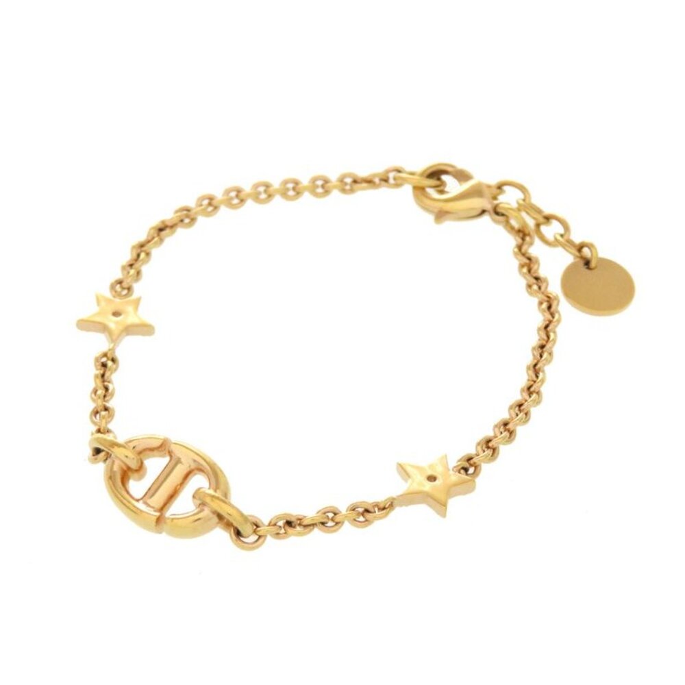 Christian Dior Logo Star Stone Metal Gold Bracelet Accessories 0358 - Picture 2 of 2